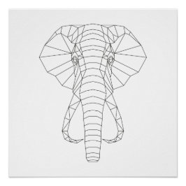 Póster Cabeza elefante Geométrica Arte Moderno Blanco y N
