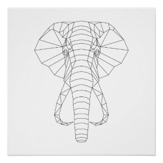 Póster Cabeza elefante Geométrica Arte Moderno Blanco y N