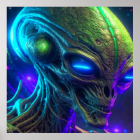 Cabeza excéntrica con ojos azules brillantes