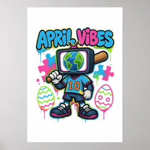 Póster Cabeza Retro de TV de Vibraciones de Abril: Un Col