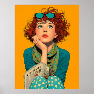 Póster Cabeza roja caprichosa en puntos de polka