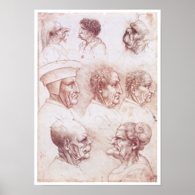 Póster Cabezas grotescas, Leonardo da Vinci (Frente)