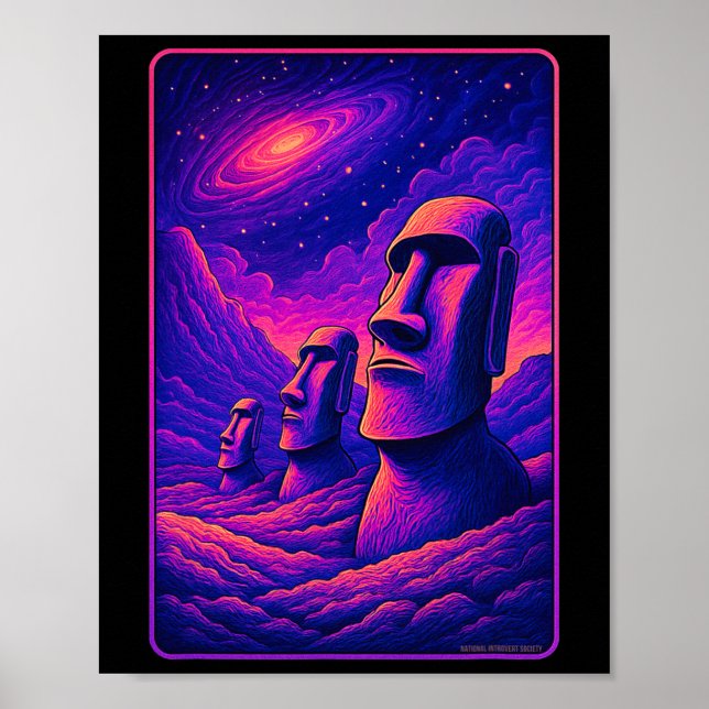 Póster Cabezas Moai de la Isla de Pascua - Galaxia Alien  (Frente)