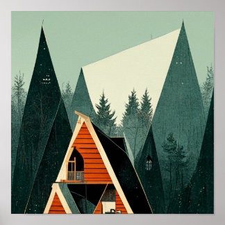 Póster Cabina A-Frame en los bosques