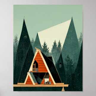 Póster Cabina A-Frame en los bosques