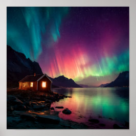 Póster Cabina Acogedora Bajo La Luz Del Norte Escena Del 