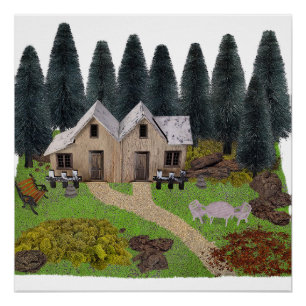 Póster Cabina Chalet en el bosque