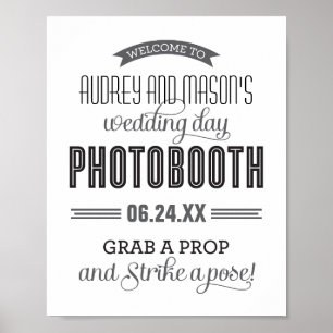 Póster Cabina de Fotos de Boda con Estandarte en Blanco y