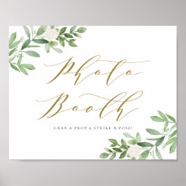 Póster Cabina de Fotos de Flores Blancas y Verdor Acuarel