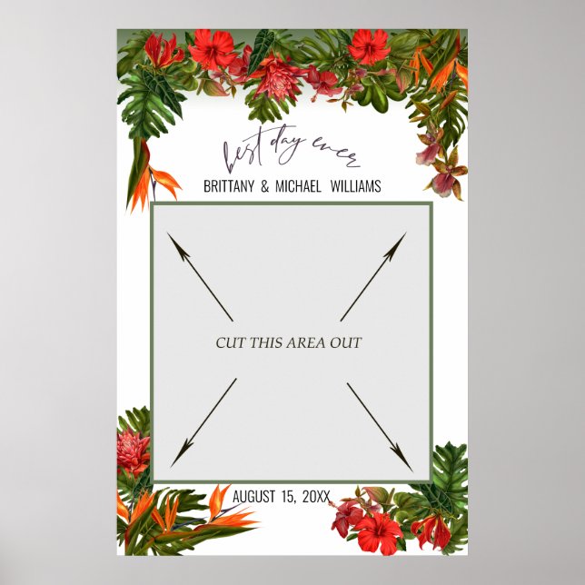 Póster Cabina de Fotos para Boda Floral Brisa Tropical (Frente)