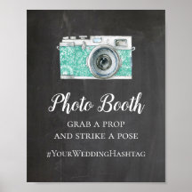 Cabina de fotos pizarra boda. Hashtag moderno