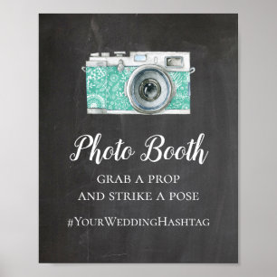 Póster Cabina de fotos pizarra boda. Hashtag moderno