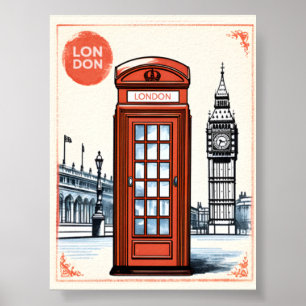 Póster Cabina de teléfono británica retro vintage de la c