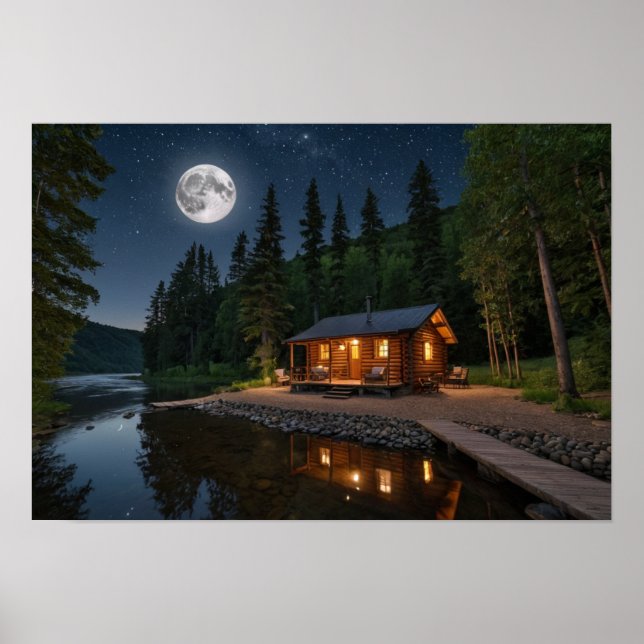 Póster Cabina en el bosque por la noche (Frente)