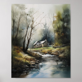 Póster Cabina En La Cabina Del Bosque Woods Springtime