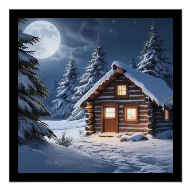 Póster Cabina Rustic Moonlight Cosy Winter (Anverso)
