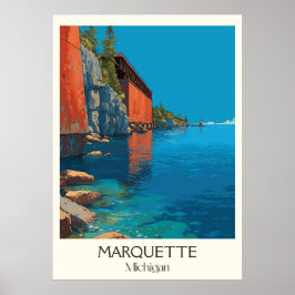 Póster Cabina Superior del Lago Marquette Michigan Vintag