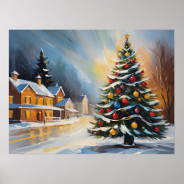 Póster Cabinas de nieve festivas con árbol de Navidad