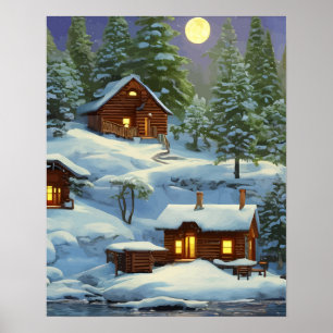 Póster Cabinas en el paisaje de la nieve de Woods ARt