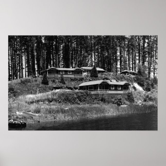 Póster Cabinas Lake Tahkenitch Resort en la costa de Oreg (Frente)