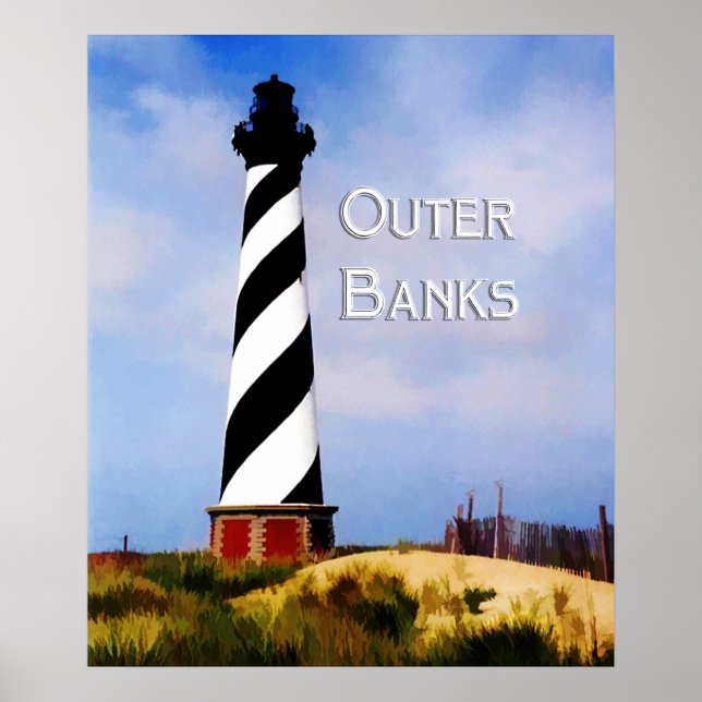 Póster Cabo Hatteras Faro Poster Textos Bancos Exteriores (Frente)