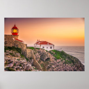 Póster Cabo Sao Vicente Al Atardecer Algarve, Portugal