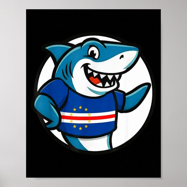 Póster Cabo Verde Flag Shark Funny Cabo Verdean  (Frente)