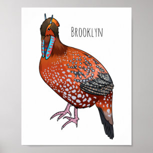 Póster Cabot's tragopan bird cartoon illustration