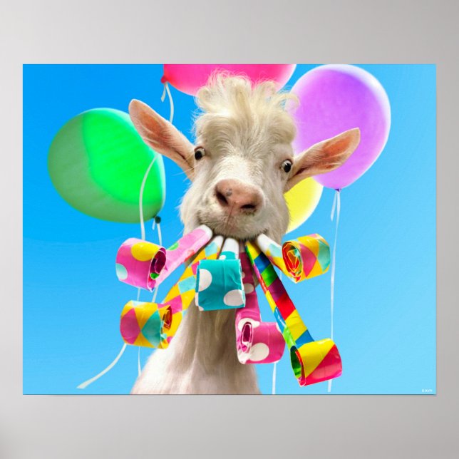 Póster Cabra con Sopladores de Fiesta (Frente)