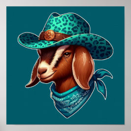 Póster Cabra con un elegante Gorra de vaquero y Bandana