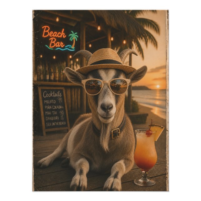 Póster Cabra de Playa Fresca con Cóctel (Anverso)