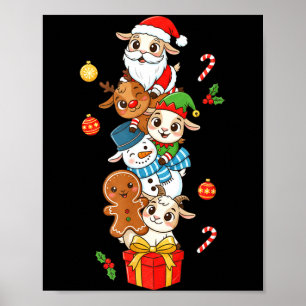 Póster Cabra Divertida Santa Elfo Muñeco de Nieve Navidad