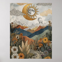 Póster Cabra montés Boho Celestial Eclipse de Luna