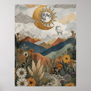 Póster Cabra montés Boho Celestial Eclipse de Luna
