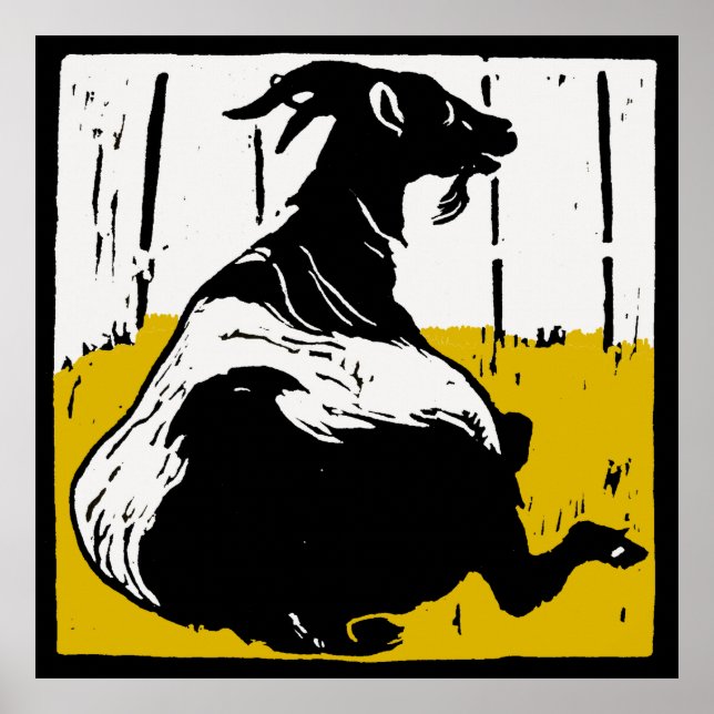 Póster Cabras de animales de la granja Woodcut de Victori (Frente)