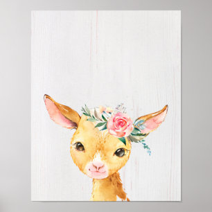 Póster Cabrito Floral Acuarela