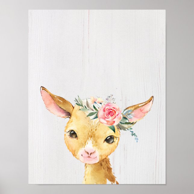 Póster Cabrito floral acuarela (Frente)