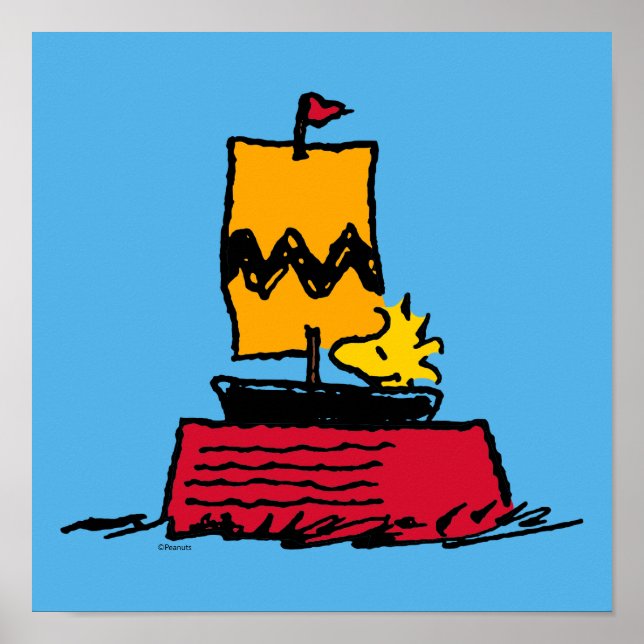 Póster Cacahuetes | Barco de vela de Woodstock Snoopy Dis (Frente)