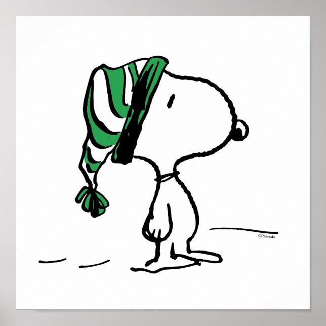 Póster Cacahuetes | Gorra de nieve verde de Snoopy (Frente)