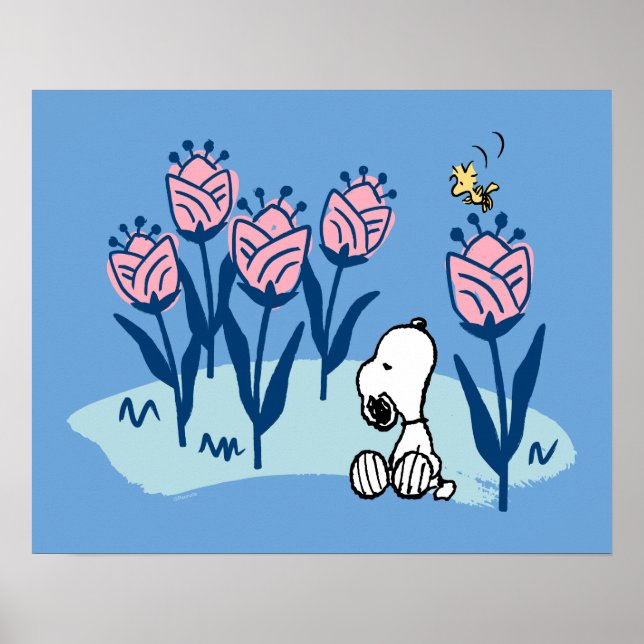 Póster Cacahuetes | Jardín de flores Snoopy & Woodstock (Frente)