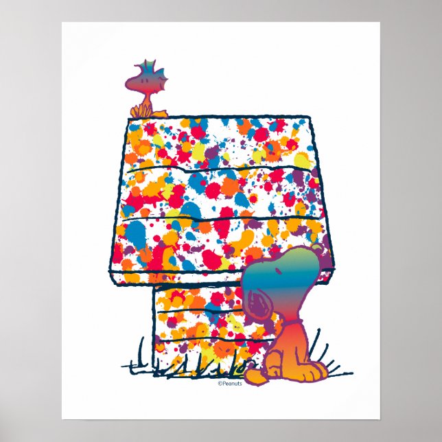 Póster Cacahuetes | Pintura arcoiris de Snoopy y Woodstoc (Frente)