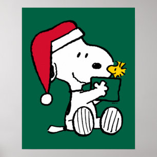 Póster Cacahuetes Regalo Snoopy Santa & Woodstock