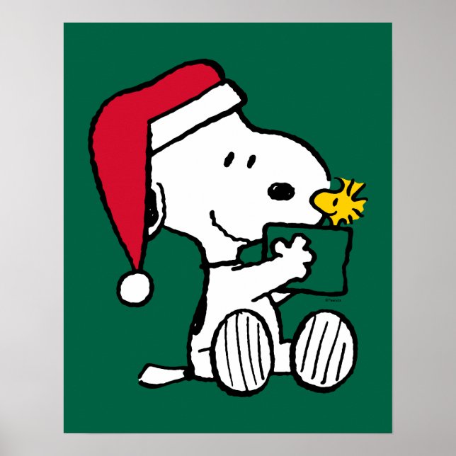 Póster Cacahuetes | Regalo Snoopy Santa & Woodstock (Frente)
