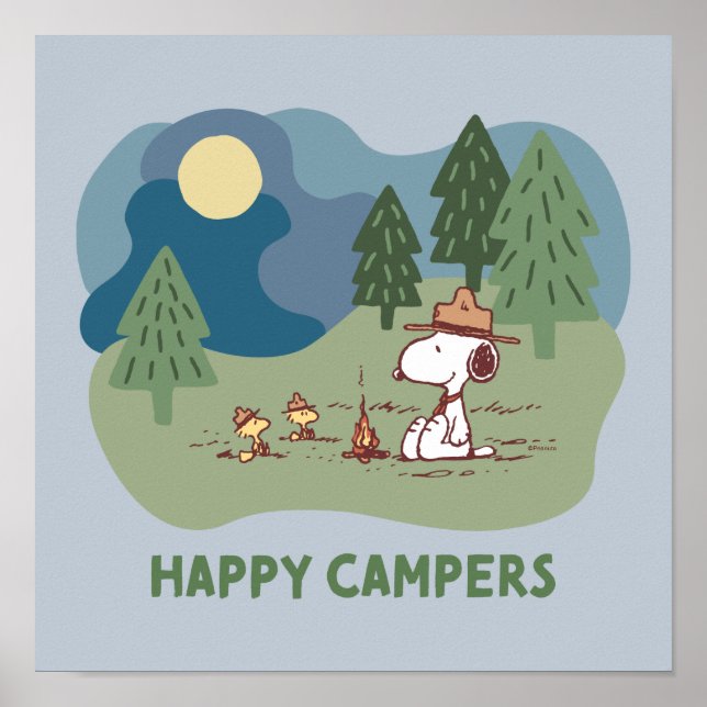 Póster Cacahuetes | Sitio del campamento de Snoopy y Wood (Frente)