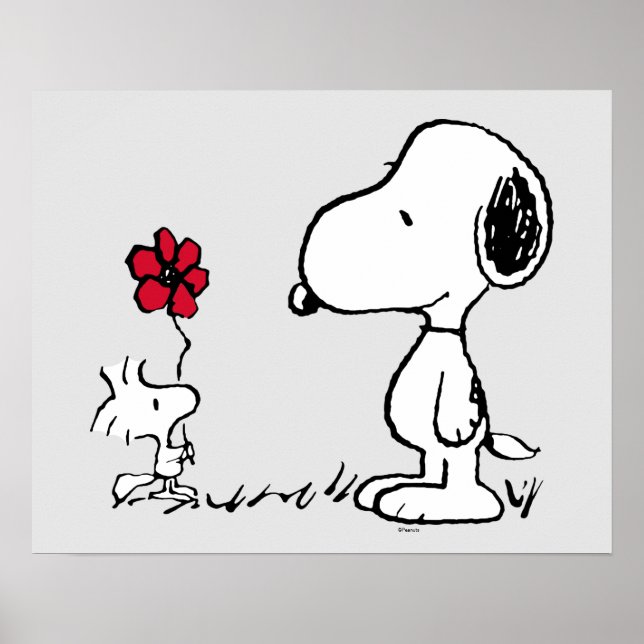 Póster Cacahuetes | Snoopy & Woodstock Rojo y Negro (Frente)