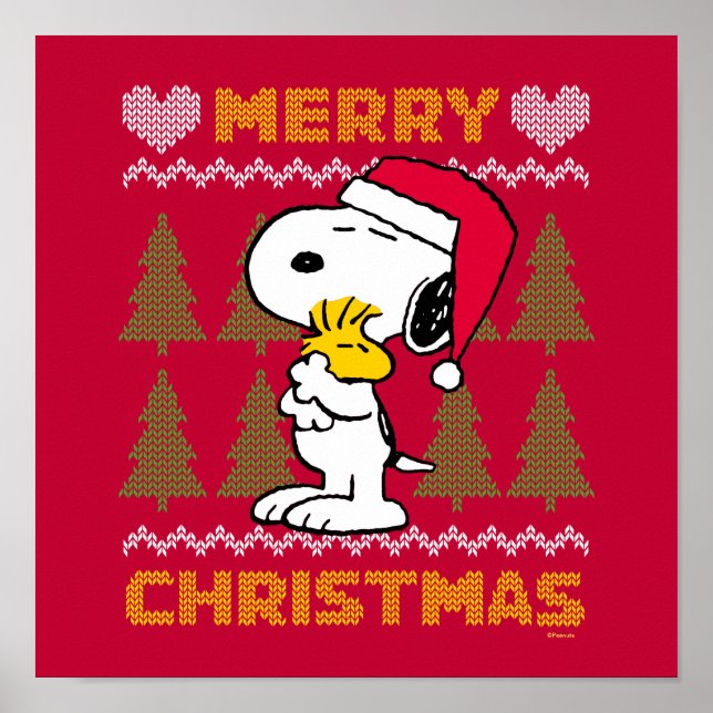 Póster Cacahuetes | Snoopy & Woodstock Santa Claus Hug (Frente)