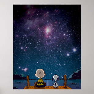 Póster Cacahuetes   Snoopy y Charlie Brown Star Watching