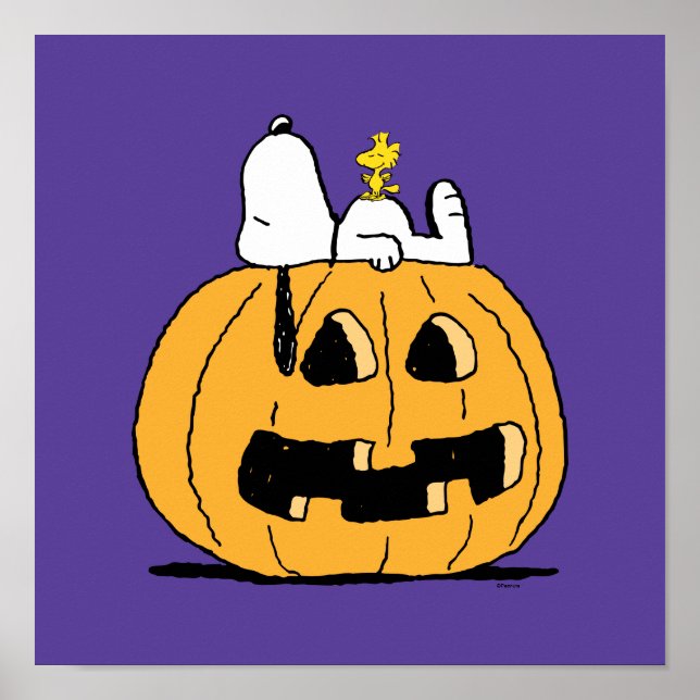 Póster Cacahuetes | Snoopy y Woodstock Jack-O-Lantern (Frente)