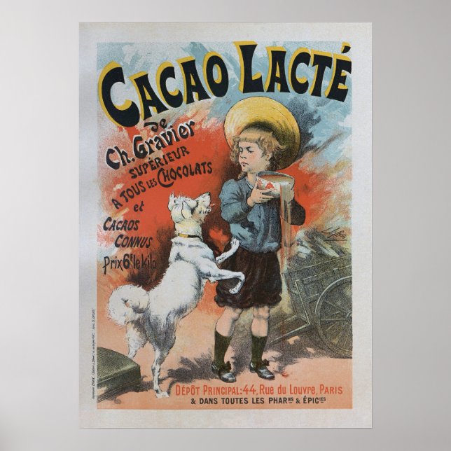 Póster Cacao lacte, afiche de la época francesa de 1893 (Frente)