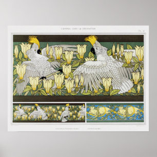 Póster Cacatúas Vintage, Magnolia y Ratones Blancos